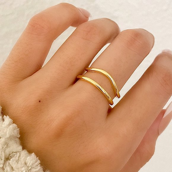 Jewelry - 925 Sterling Silver Gold Wave Ring Dainty Gold Ring Minimalist Stackable Ring